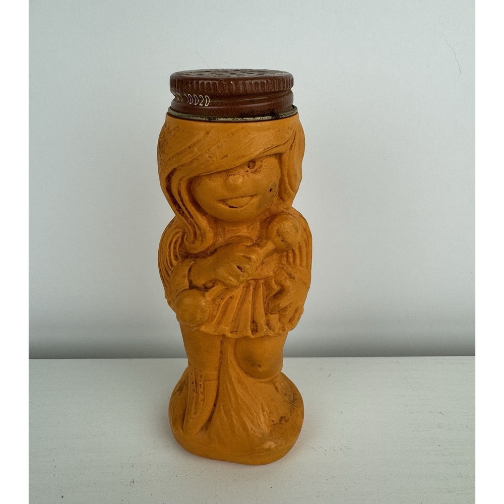 Vintage Domino's Sugar N Cinnamon Shaker Orange Plastic Girl With Lid By Amstar